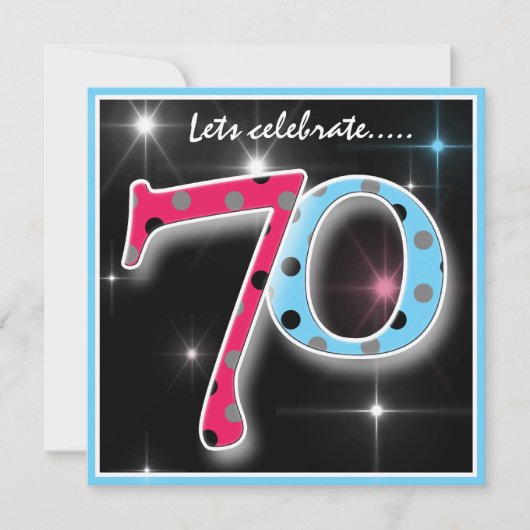 おもしろいの水玉模様の第70誕生日のパーティの招待状 招待状 (正面)