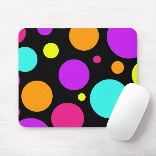 おもしろいの水玉模様の黒のオレンジ紫色のティール(緑がかった色)のピンク マウスパッド (マウス)