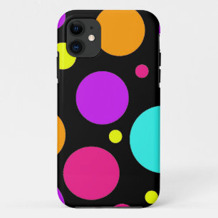 おもしろいの水玉模様の黒のオレンジ紫色のティール(緑がかった色)のピンク iPhone 11 ケース