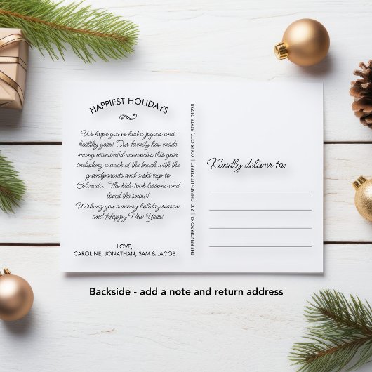 おもしろいの水色の格子模様チェックのクリスマスフォトカスタム シーズンポストカード