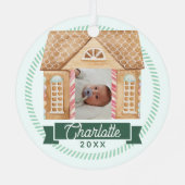 おもしろいの水色ジンジャーブレッドハウス写真キャンディケーン メタルオーナメント (裏面)