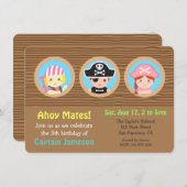 おもしろいの海賊テーマの誕生会 招待状 (正面/裏面)