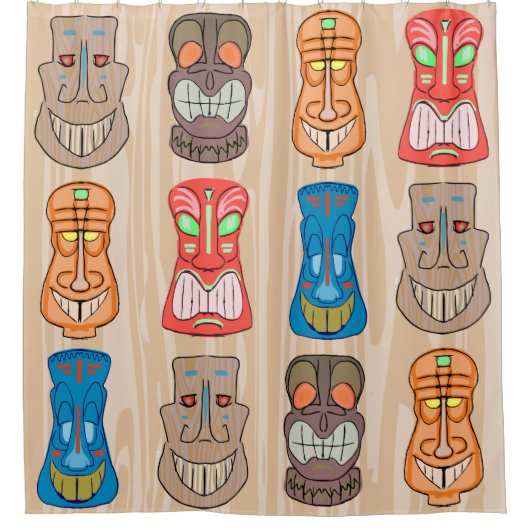 おもしろいの漫画のハワイアンのTikiの頭部 シャワーカーテン (正面)