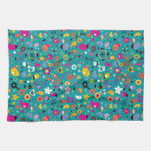 おもしろいの漫画パターンティール(緑がかった色) キッチンタオル (横)