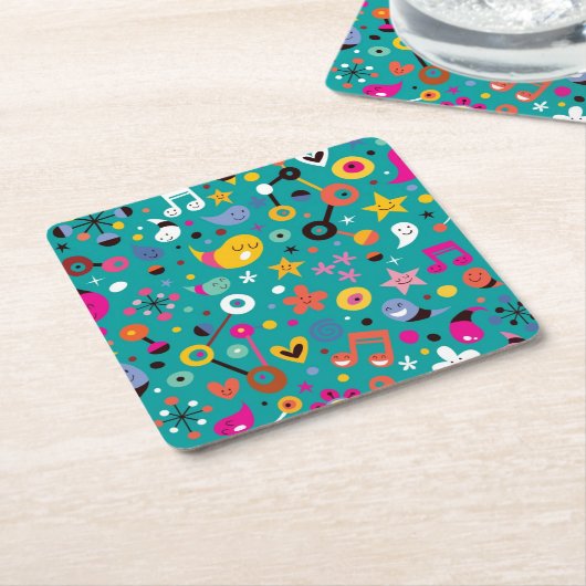 おもしろいの漫画パターンティール(緑がかった色) スクエアペーパーコースター (アングル)
