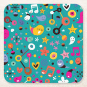 おもしろいの漫画パターンティール(緑がかった色) スクエアペーパーコースター (正面)