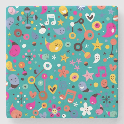 おもしろいの漫画パターンティール（緑がかった色） ストーンコースター (正面)