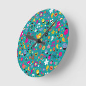 おもしろいの漫画パターンティール（緑がかった色） ラウンド壁時計 (傾斜)