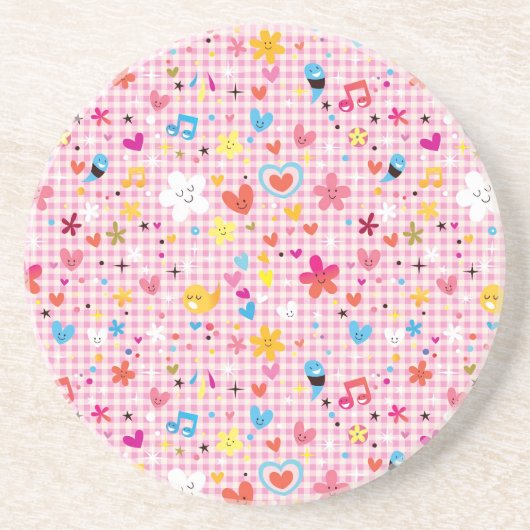 おもしろいの漫画パターンピンク コースター (正面)