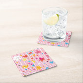 おもしろいの漫画パターンピンク スクエアペーパーコースター (インサイチュ)