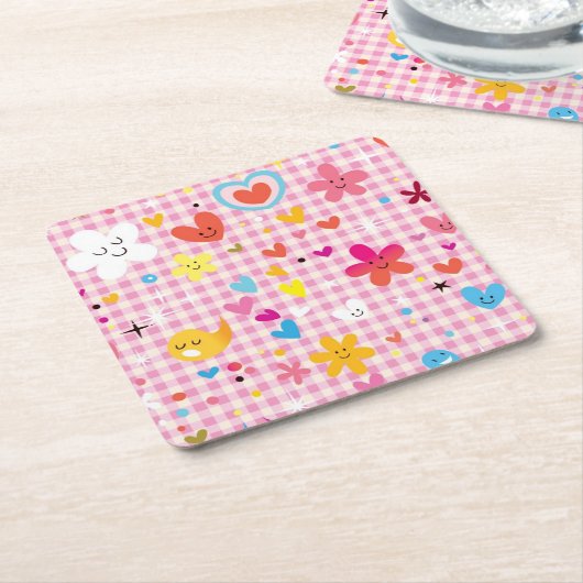 おもしろいの漫画パターンピンク スクエアペーパーコースター (アングル)