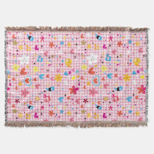 おもしろいの漫画パターンピンク スローブランケット (正面)