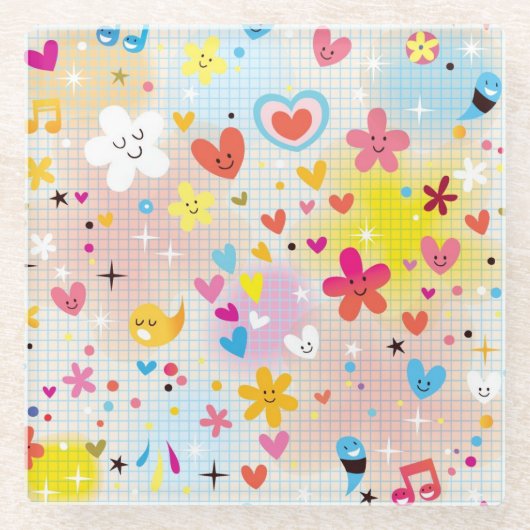 おもしろいの漫画パターン ガラスコースター (正面)