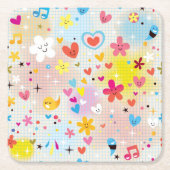 おもしろいの漫画パターン スクエアペーパーコースター (正面)