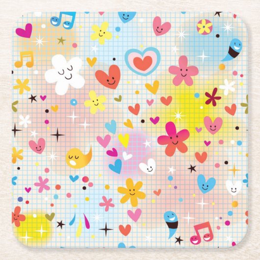おもしろいの漫画パターン スクエアペーパーコースター (正面)