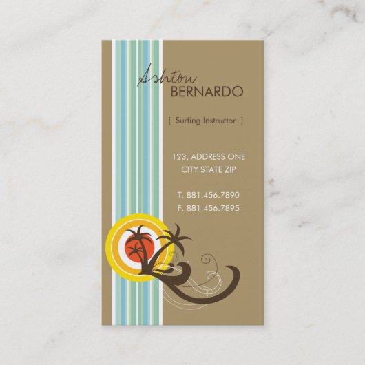 おもしろいの熱帯ヤシの木の日没のブラウンのビーチの休日 名刺 (正面)