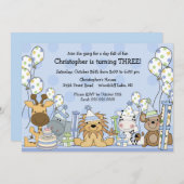 おもしろいの男の子のサファリ動物の誕生日 招待状 (正面/裏面)