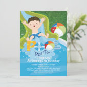 おもしろいの男の子のプールの誕生日のパーティの招待状 招待状 (スタンド正面)