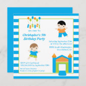 おもしろいの男の子の跳ね上がりのホームパーティの誕生日の招待 招待状 (正面/裏面)