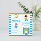 おもしろいの男の子の跳ね上がりのホームパーティの誕生日の招待 招待状 (スタンド正面)