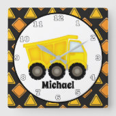 おもしろいの男の子部屋の建築のダンプトラックの時計 スクエア壁時計 (正面)