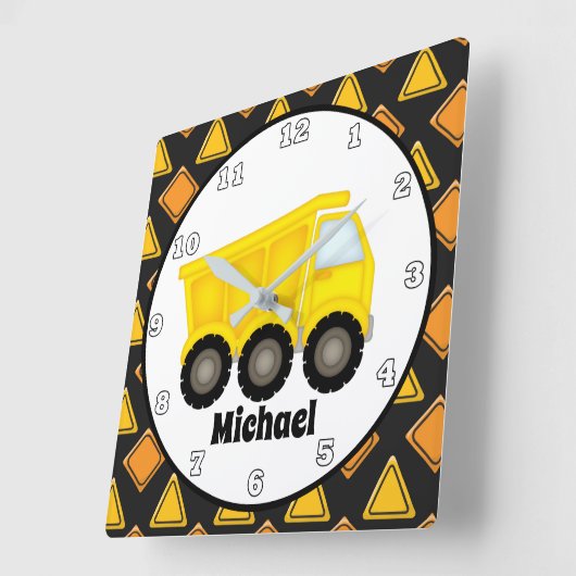 おもしろいの男の子部屋の建築のダンプトラックの時計 スクエア壁時計 (傾斜)
