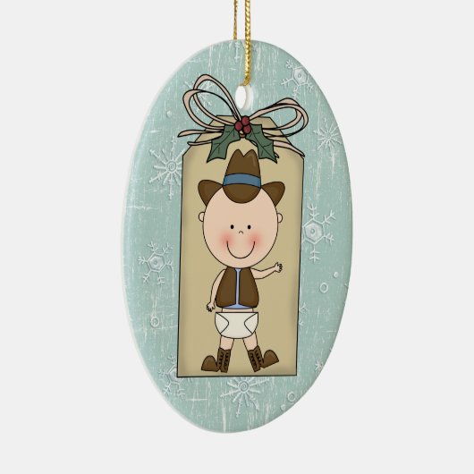おもしろいの男の赤ちゃんの幼児の子供のカウボーイのギフトのラベル セラミックオーナメント (右)