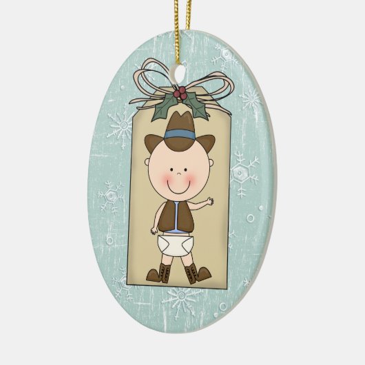 おもしろいの男の赤ちゃんの幼児の子供のカウボーイのギフトのラベル セラミックオーナメント (左)