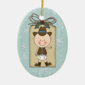 おもしろいの男の赤ちゃんの幼児の子供のカウボーイのギフトのラベル セラミックオーナメント (正面)