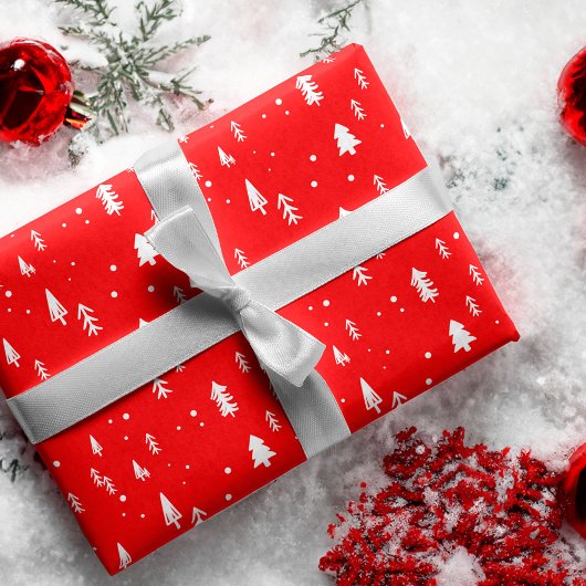 おもしろいの白いクリスマスツリーパターン ラッピングペーパーシート