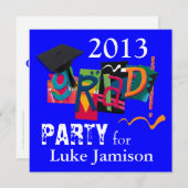 おもしろいの粋なモダンの2013年の卒業生のボーリングのパーティー|の青 招待状 (正面/裏面)