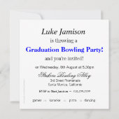 おもしろいの粋なモダンの2013年の卒業生のボーリングのパーティー|の青 招待状 (裏面)