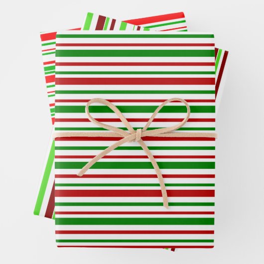 おもしろいの緑、白、赤のストライプ/線パターン ラッピングペーパーシート (インサイチュ)