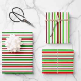 おもしろいの緑、白、赤のストライプ/線パターン ラッピングペーパーシート