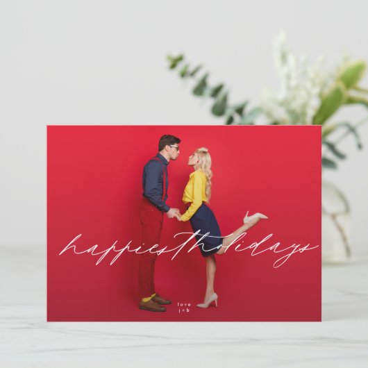 おもしろいの編集可能な写真の書道の幸せ シーズンカード (スタンド正面)