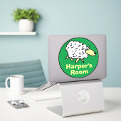 おもしろいの羊の漫画を描く子供用の寝室のドア シール (デスク上のノートパソコン)