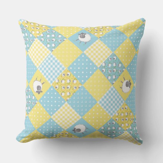 おもしろいの羊フェイク、パッチワーク、枕またはクッション クッション (正面)