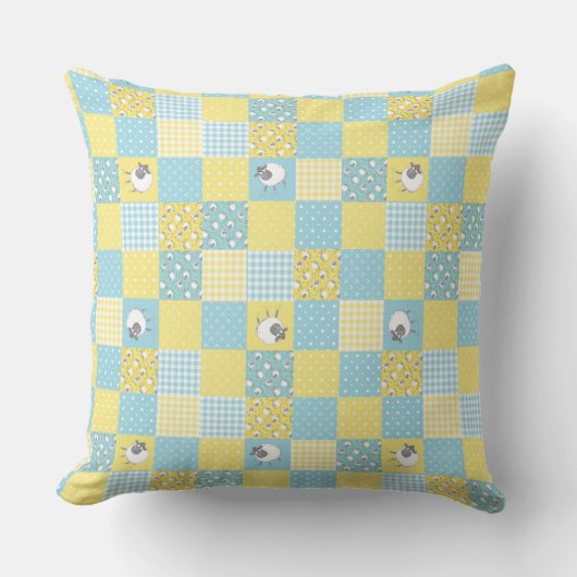 おもしろいの羊フェイク、パッチワーク、枕またはクッション クッション (正面)