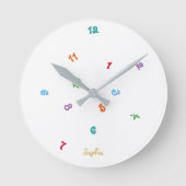 おもしろいの色が乱雑な時間パーソナライズされた名Kids ラウンド壁時計 (正面)