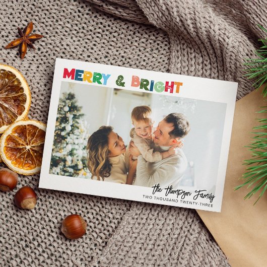 おもしろいの色メリーと明るいクリスマスの写真 シーズンカード