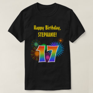 おもしろいの花火 + 虹パターン"17"誕生日# Tシャツ