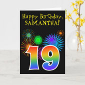おもしろいの花火 + 虹パターン"19"誕生日# カード (黄色い花)