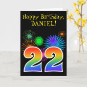 おもしろいの花火 + 虹パターン"22"誕生日# カード (黄色い花)