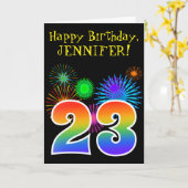 おもしろいの花火 + 虹パターン"23"誕生日# カード (黄色い花)