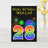 おもしろいの花火 + 虹パターン"28"誕生日# カード (黄色い花)