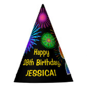 おもしろいの花火 + 虹パターン"28"誕生日# パーティーハット (正面)