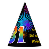 おもしろいの花火 + 虹パターン"31"誕生日# パーティーハット (左)