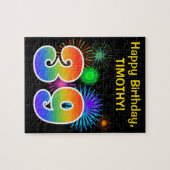 おもしろいの花火 + 虹パターン"39"誕生日# ジグソーパズル (横)