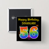 おもしろいの花火 + 虹パターン"56"誕生日# 缶バッジ (正面&裏面)