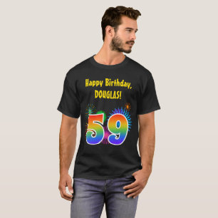 おもしろいの花火 + 虹パターン"59"誕生日# Tシャツ